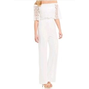 Antonio Melani off-the-shoulder wide-leg jumpsuit with lace bodice Size 2 White